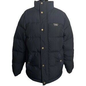 LL Bean Mountain Classic Down Puffer Parka Coat Mens Small Full Zip Black Winter